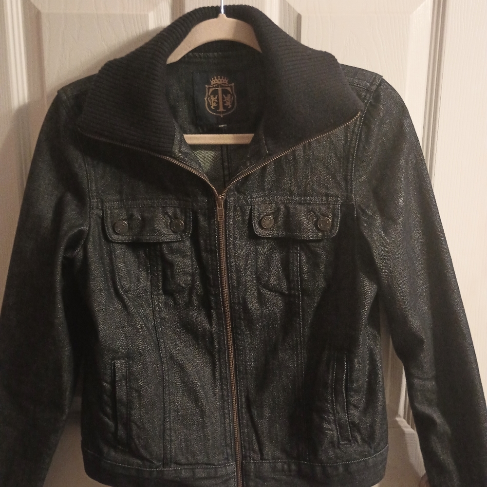 Talbots mixed materials jean jacket,